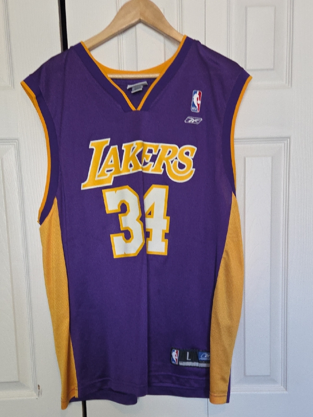 Reebok Lakers #34 O'Neal Purple and Gold Basketball Jersey
